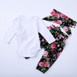 Baby Girls Printed Rabbit Romper&Floral Pants&Headband Baby Wholesale