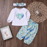 Baby Girls Bow Printed Top & Pants & Headband Toddler Girls Wholesale