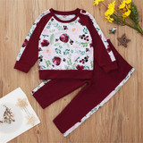 Girls Rose Printed Long Sleeve T-shirt & Pants Girl Boutique Clothing Wholesale
