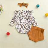 Baby Girls Printed Leopard Romper&Shorts&Headband Wholesale Baby Rompers