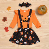 Girls Halloween Cartoon Top & Suspender Skirt & Headband Girls Wholesale