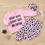Baby Girls Letter Printed Top & Leopard Pants & Headband Wholesale Girls Clothing Baby Girls Letter Printed Top & Leopard Pants & Headband Wholesale Girls Clothing