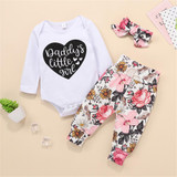 Baby Daddy's Little Girl Long Sleeve Romper & Floral Printed Pants & Headband Baby Outfits