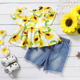 Girls Floral Printed Short Sleeve Top & Ripped Denim Shorts Girls Clothing Wholesale Girls Floral Printed Short Sleeve Top & Ripped Denim Shorts Girls Clothing Wholesale