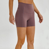 Slim Fit High Waist Yoga Sport Shorts Women Plain Soft Nylon Fitness Running Shorts Tummy Control Workout Gym Shorts