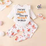 Baby Girls Long Sleeve Letter Printed Romper & Floral Pants & Headband Bulk Baby Clothes Online