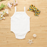 Baby Girls Solid Color Tank Romper & Sunflower Shorts & Headband Boutique Baby Clothes Wholesale