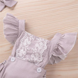 Baby Girls Button Polka Dot Short Sleeve Romper & Headband Baby Clothing Cheap Wholesale