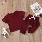Baby Unisex Solid Color Short Sleeve Top & Pants Babywear Wholesale Baby Unisex Solid Color Short Sleeve Top & Pants Babywear Wholesale