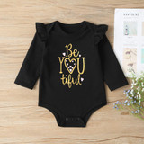 Baby Girls Long Sleeve Letter Printed Romper & Leopard Suspender Skirt & Headband Baby Rompers Wholesale