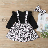 Baby Girls Long Sleeve Letter Printed Romper & Leopard Suspender Skirt & Headband Baby Rompers Wholesale
