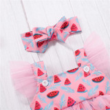 Baby Girls Mesh Watermelon Printed Romper & Headband Baby Clothes Wholesale Bulk