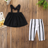 Girls Off-shoulder Solid Color Top & Striped Pants Toddler Girl Wholesale Clothing
