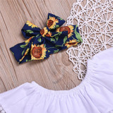 Baby Girls Solid Ball Collar Top & Floral Printed Shorts & Headband Cheap Bulk Baby Clothes