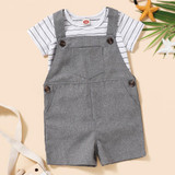 Baby Unisex Striped Short Sleeve Romper & Solid Overalls Wholesale Baby Boutique Items