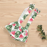 Baby Girls Solid Color Sleeveless Off Shoulder Top & Fruit Printed Suspender Skirt & Headband Baby Outfits