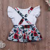 Girls Short Sleeve Solid Color Top & Floral Suspender Skirt Wholesale Baby Girl Clothes