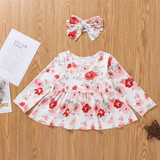 Girls Crew Neck Floral Print Top & Jeans & Headband Toddler Girls Wholesale