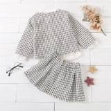 Girls Plaid Long Sleeve Jacket & Top & Skirt Wholesale Girl Clothing