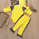 Baby Girls Long Sleeve Leopard Splicing Romper & Pants Baby Outfits Baby Girls Long Sleeve Leopard Splicing Romper & Pants Baby Outfits