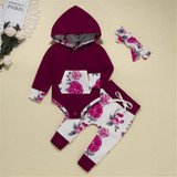 Baby Girls Floral Printed Long Sleeve Romper & Pants & Headband Wholesale