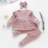 Baby Girls Stripe Long Sleeve Top & Bottoms & Headband Baby Clothes Warehouse