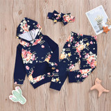 Baby Girls Floral Print Hooded Top & Pants & Headband Toddler Girls Wholesale