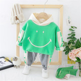 Girls Smile Cartoon Printed Long Sleeve Hooded Jumpers & Pants