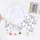 Baby Letter Printed Autumn Romper & Antler Printed Pants & Hat