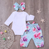 Baby Girls Long Sleeve Floral Printed Romper & Pants & Headband