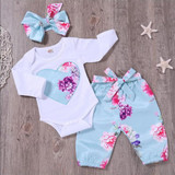 Baby Girls Long Sleeve Floral Printed Romper & Pants & Headband