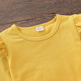 Girls Long Sleeve Casual Solid Top & Floral Pants