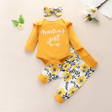 Baby Girls Letter Printed Long Sleeve Romper & Floral Pants & Headband