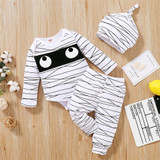 Baby Boys Long Sleeve Printed Romper & Pants & Hat