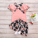 Girls Stylish Bow Top & Printed Allover Skirt