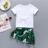 Girls Cute Rabbit Print Bow Top & Allover Print Skirt