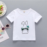 Girls Cute Rabbit Print Bow Top & Allover Print Skirt