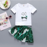 Girls Cute Rabbit Print Bow Top & Allover Print Skirt