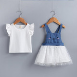 Baby Girls Solid Color Top & Mouse Print Suspender Mesh Skirt