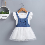 Baby Girls Solid Color Top & Mouse Print Suspender Mesh Skirt