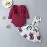 Baby Girls Long Sleeve Top & Floral Allover Print Suspender Skirt
