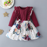 Baby Girls Long Sleeve Top & Floral Allover Print Suspender Skirt