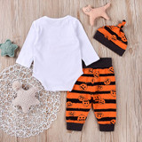 Baby Halloween Letter Print Romper & Stripe Pants & Hat
