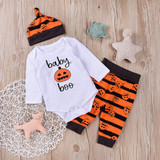 Baby Halloween Letter Print Romper & Stripe Pants & Hat