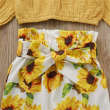 Girls Solid Long Sleeve Top & Floral Printed Pants