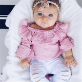 Baby Girls Ruffle Striped Romper & Ripped Pants