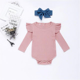 Baby Girls Solid Long Sleeve Ruffle Tops & Pants & Headband