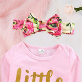 Baby Girls Floral Letter Printed Romper & Pants & Hat