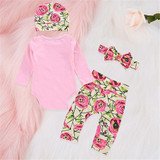 Baby Girls Floral Letter Printed Romper & Pants & Hat