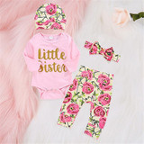 Baby Girls Floral Letter Printed Romper & Pants & Hat